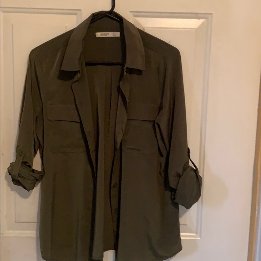 Old Navy Green Silk Blouse
